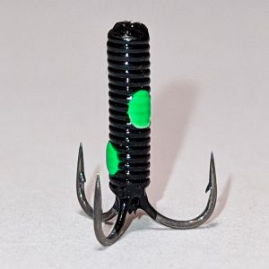 чертик для ловли на гирлянду безмотыльная-мормышка черный с зелеными точками